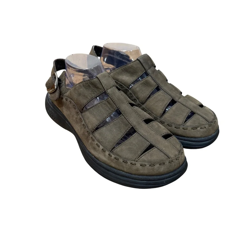 Merrell Topo Slice Mocha Mens 11 Fisherman Sandals Olive Green Leather Buckle
